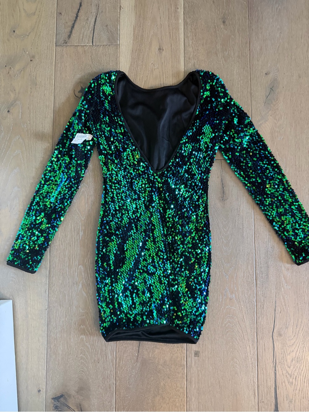 Privy Green & Blue Sequin Mini Dress with plunge back new w/tags size XS
